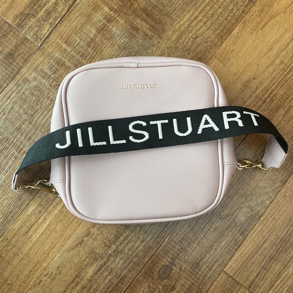 Jill Stuart pale pink mini purse with black logo strap